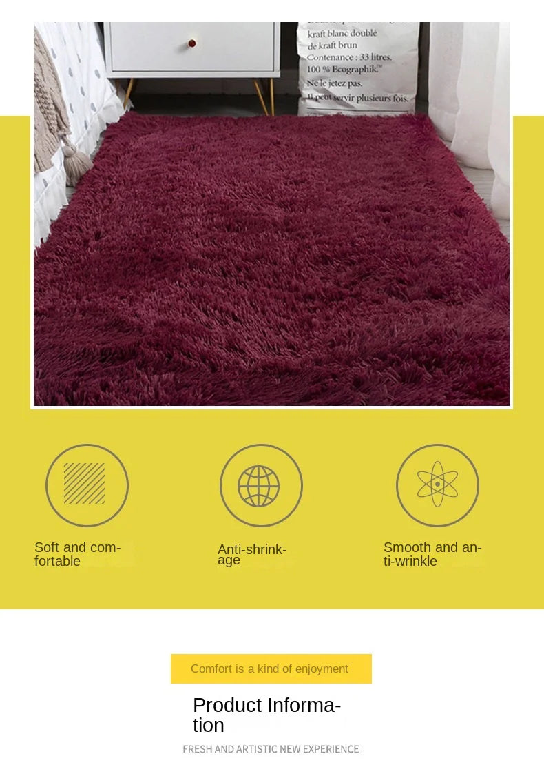 Ultra Soft Silk & Wool Area Rug | Plush Solid Color Carpet | Anti-Slip Bedroom & Living Room Floor Mat | Machine Washable