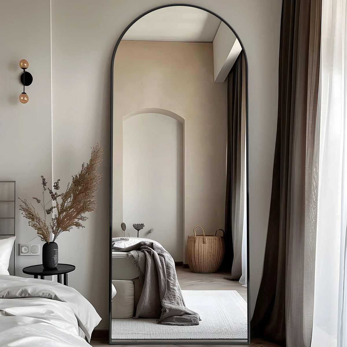 Full Length Mirror 58"x18" | Arched Floor Mirror with Stand | HD Glass, Aluminum Frame | Bedroom & Living Room Decor