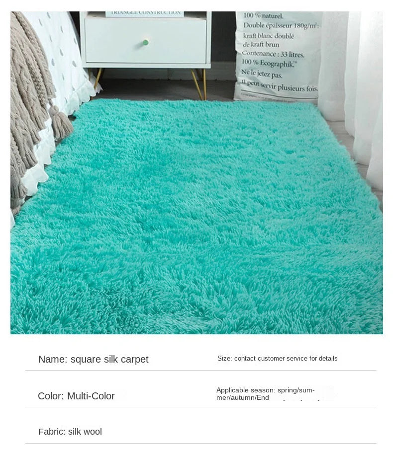 Ultra Soft Silk & Wool Area Rug | Plush Solid Color Carpet | Anti-Slip Bedroom & Living Room Floor Mat | Machine Washable