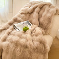 Luxury Faux Rabbit Fur Bubble Blanket | Ultra Soft Cozy Throw for Bedroom & Living Room | 4lb Warm Knitted Fleece