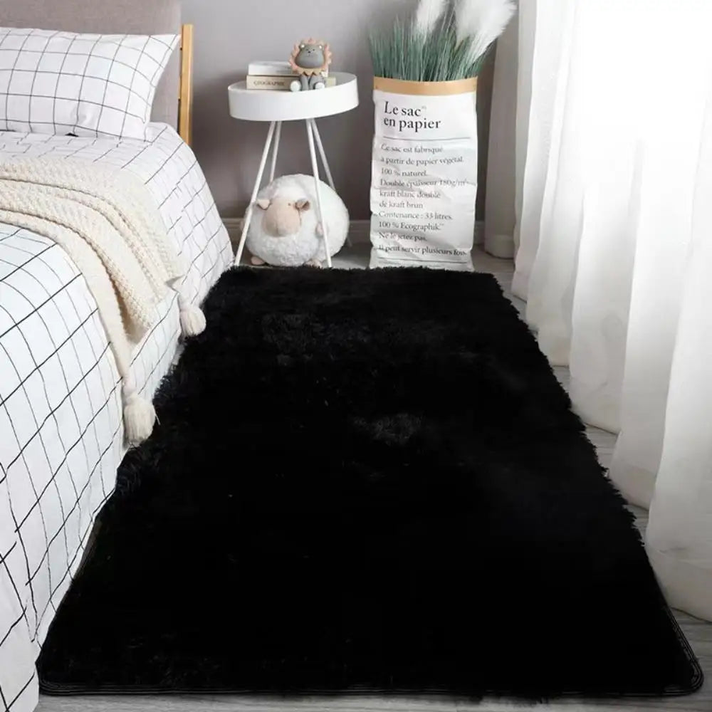 Ultra Soft Silk & Wool Area Rug | Plush Solid Color Carpet | Anti-Slip Bedroom & Living Room Floor Mat | Machine Washable
