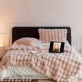 Luxury Faux Rabbit Fur Bubble Blanket | Ultra Soft Cozy Throw for Bedroom & Living Room | 4lb Warm Knitted Fleece