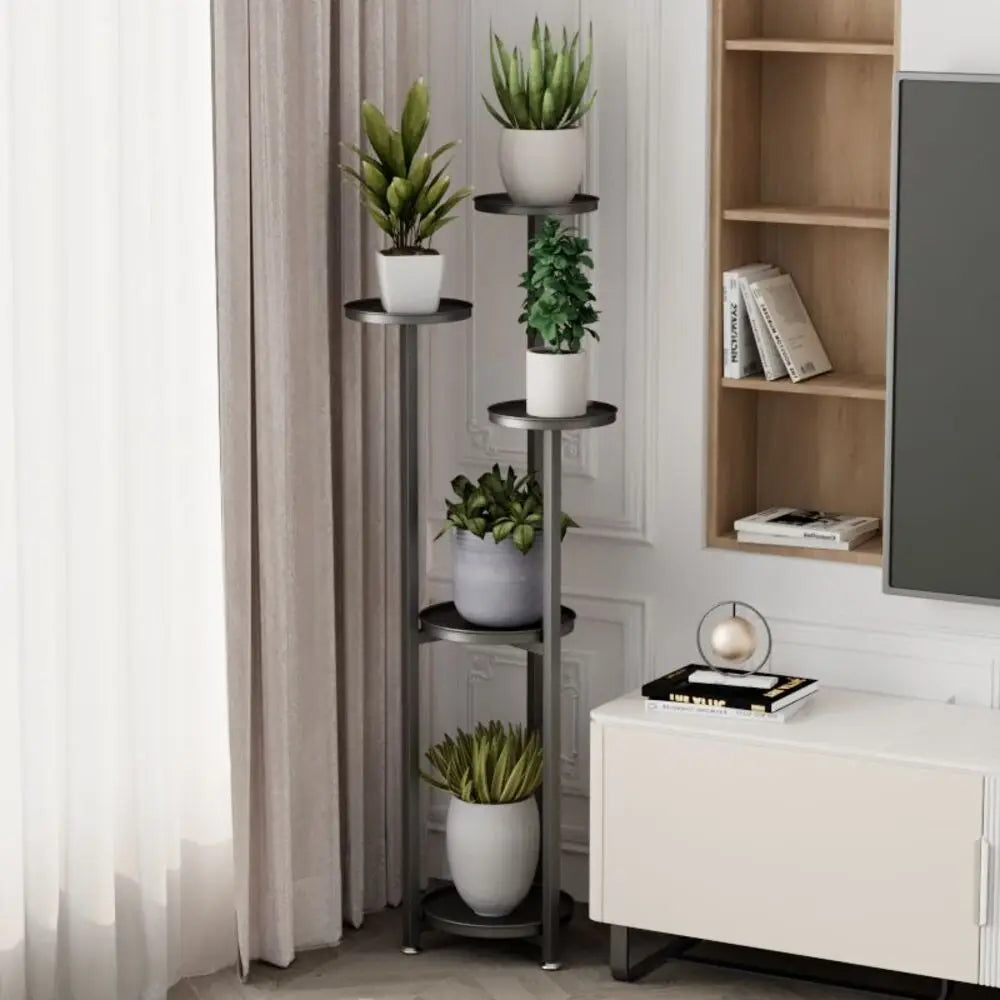 5-Tier Metal Plant Stand | Indoor Corner Planter Shelf | Anti-Slip Feet | Home & Office Decor