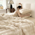 Luxury Faux Rabbit Fur Bubble Blanket | Ultra Soft Cozy Throw for Bedroom & Living Room | 4lb Warm Knitted Fleece