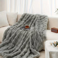 Luxury Faux Rabbit Fur Bubble Blanket | Ultra Soft Cozy Throw for Bedroom & Living Room | 4lb Warm Knitted Fleece