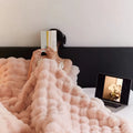 Luxury Faux Rabbit Fur Bubble Blanket | Ultra Soft Cozy Throw for Bedroom & Living Room | 4lb Warm Knitted Fleece