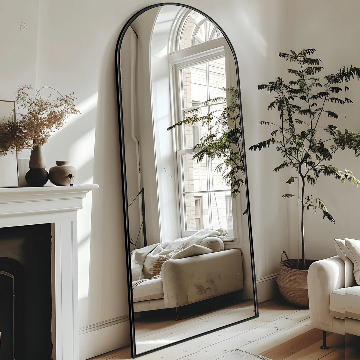 Full Length Mirror 58"x18" | Arched Floor Mirror with Stand | HD Glass, Aluminum Frame | Bedroom & Living Room Decor