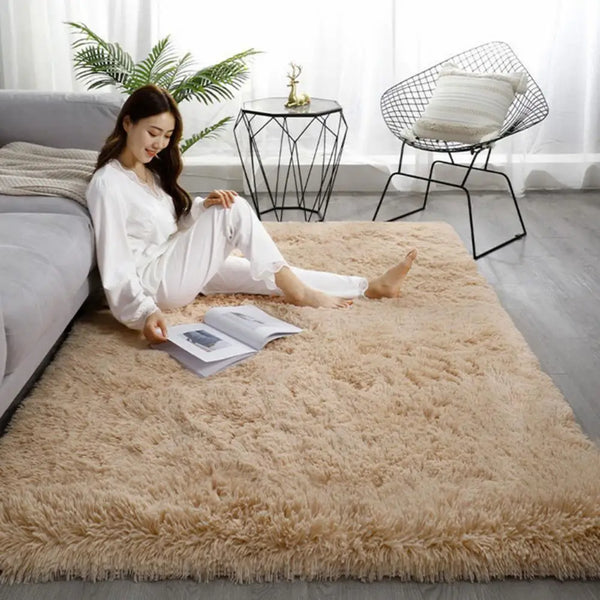 Ultra Soft Silk & Wool Area Rug | Plush Solid Color Carpet | Anti-Slip Bedroom & Living Room Floor Mat | Machine Washable