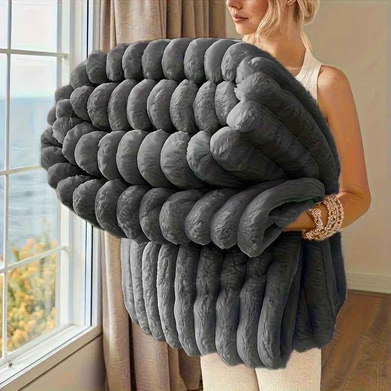 Premium 300GSM Bamboo Fleece Blanket | Soft & Warm Striped Throw | Anti-Pilling | Gift-Ready