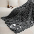 Luxury Faux Rabbit Fur Bubble Blanket | Ultra Soft Cozy Throw for Bedroom & Living Room | 4lb Warm Knitted Fleece