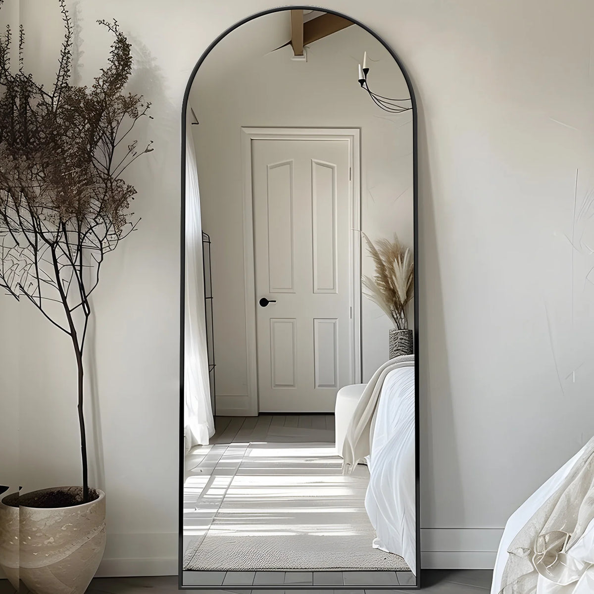 Full Length Mirror 58"x18" | Arched Floor Mirror with Stand | HD Glass, Aluminum Frame | Bedroom & Living Room Decor