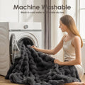 Luxury Faux Rabbit Fur Bubble Blanket | Ultra Soft Cozy Throw for Bedroom & Living Room | 4lb Warm Knitted Fleece